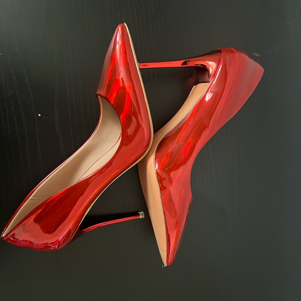 Red Patent Pointed-Toe Stiletto Pumps - Women's Fashion Heels